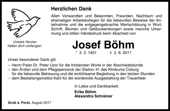 Traueranzeige von Josef Böhm von Neue Presse Coburg