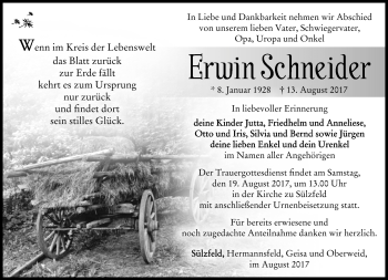 Traueranzeige von Erwin Schneider von Südthüringer Presse