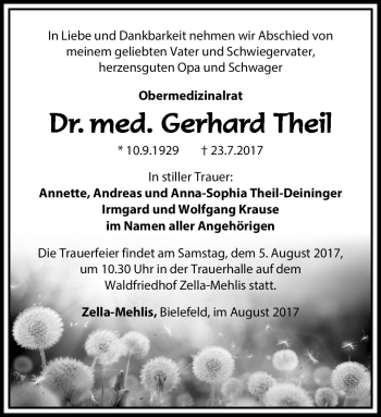 Traueranzeige von Gerhard Theil von Südthüringer Presse