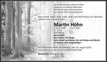 Traueranzeige von Martin Höhn von Südthüringer Presse