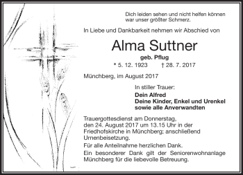 Traueranzeige von Anna Suttner von Frankenpost