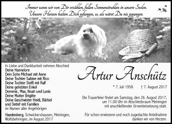 Traueranzeige von Artur Anschütz von Südthüringer Presse
