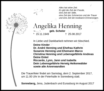 Traueranzeige von Angelika Henning von Südthüringer Presse