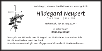 Traueranzeige von Hildegard Neupert von Frankenpost
