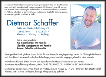 Traueranzeige von Dietmar Schaffer von Neue Presse Coburg