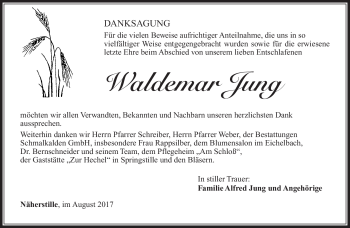 Traueranzeige von Waldemar Jung von Südthüringer Presse