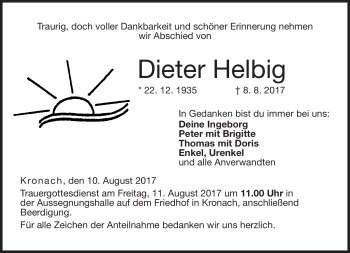Traueranzeige von Dieter Helbig von Neue Presse Coburg