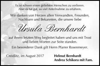Traueranzeige von Ursula Bernhardt von Neue Presse Coburg