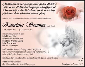 Traueranzeige von Roswitha Sommer von Südthüringer Presse