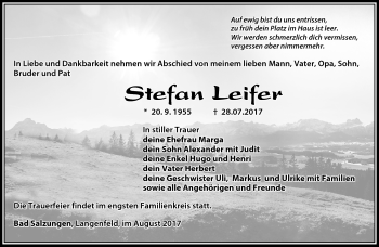 Traueranzeige von Stefan Leifer von Südthüringer Presse