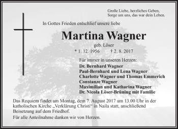 Traueranzeige von Martina Wagner von Frankenpost