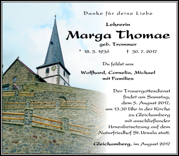 Traueranzeige von Marga Thomae von Südthüringer Presse