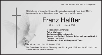 Traueranzeige von Franz Halfter von Neue Presse Coburg