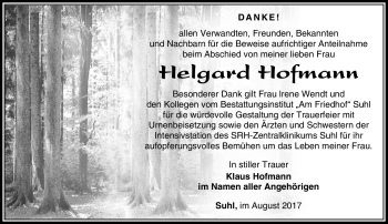 Traueranzeige von Helgard Hofmann von Südthüringer Presse