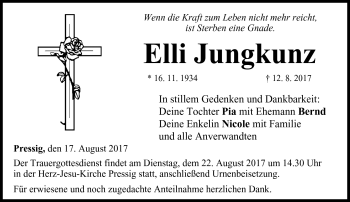 Traueranzeige von Elli Junkunz von Neue Presse Coburg