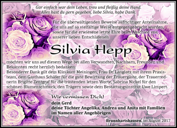Traueranzeige von Silvia Hepp von Südthüringer Presse