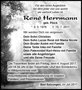 Traueranzeige von René Herrmann von Südthüringer Presse