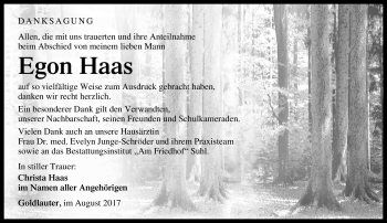 Traueranzeige von Egon Haas von Südthüringer Presse
