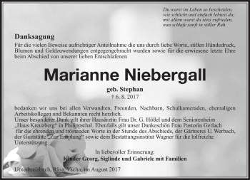Traueranzeige von Marianne Niebergall von Südthüringer Presse