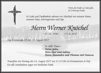 Traueranzeige von Werner Knöchel von Frankenpost