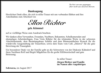Traueranzeige von Ellen Richter von Südthüringer Presse