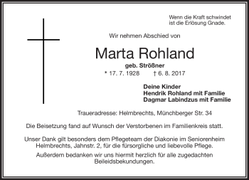Traueranzeige von Marta Rohland von Frankenpost