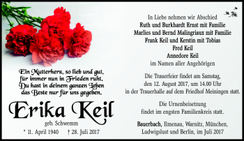 Traueranzeige von Erika Keil von Südthüringer Presse