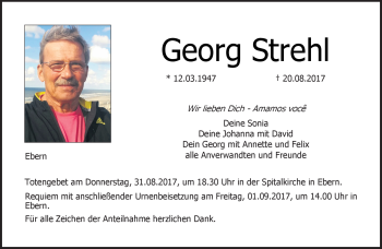 Traueranzeige von Georg Strehl von Neue Presse Coburg
