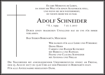 Traueranzeige von Adolf Schneider von Frankenpost