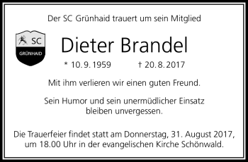Traueranzeige von Dieter Brandel von Frankenpost