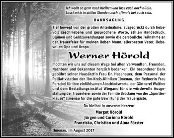 Traueranzeige von Werner Hörold von Südthüringer Presse