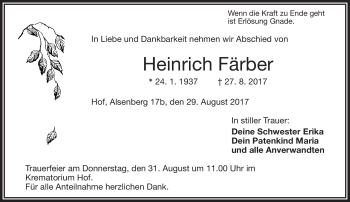 Traueranzeige von Heinrich Färber von Frankenpost