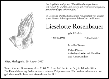 Traueranzeige von Lieselotte Rosenbauer von Neue Presse Coburg
