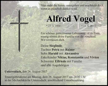 Traueranzeige von Alfred Vogel von Neue Presse Coburg