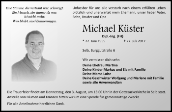 Traueranzeige von Michael Küster von Frankenpost
