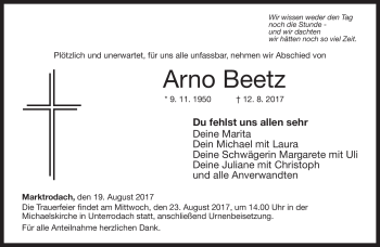 Traueranzeige von Arno Beetz von Neue Presse Coburg