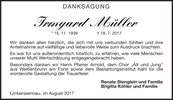 Traueranzeige von Irmgard Müller von Neue Presse Coburg