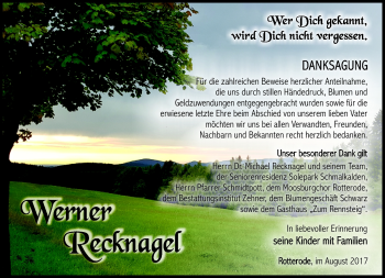 Traueranzeige von Werner Recknagel von Südthüringer Presse