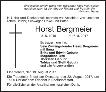 Traueranzeige von Horst Bergmeier von Neue Presse Coburg