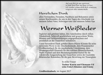 Traueranzeige von Werner Weißleder von Südthüringer Presse