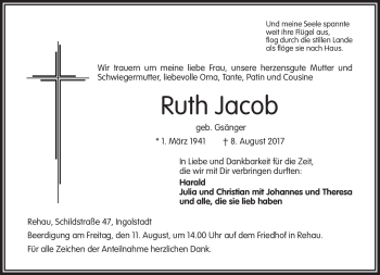 Traueranzeige von Ruth Jacob von Frankenpost