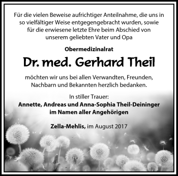 Traueranzeige von Gerhard Theil von Südthüringer Presse