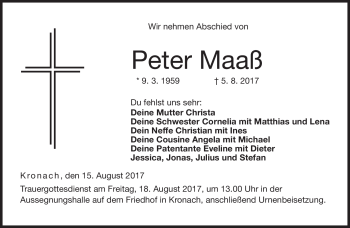 Traueranzeige von Peter Maaß von Neue Presse Coburg