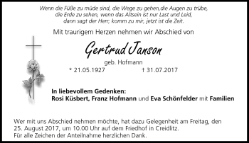 Traueranzeige von Gertrud Jansen von Neue Presse Coburg