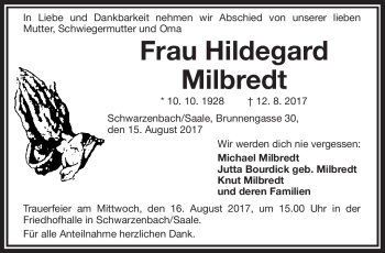 Traueranzeige von Hildegard Milbredt von Frankenpost