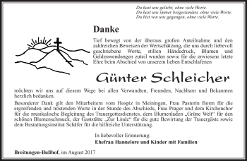 Traueranzeige von Günter Schleicher von Südthüringer Presse