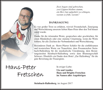 Traueranzeige von Hans-Peter Fretschen von Südthüringer Presse