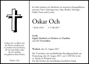 Traueranzeige von Oskar Och von Neue Presse Coburg