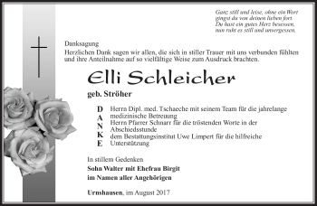 Traueranzeige von Elli Schleicher von Südthüringer Presse