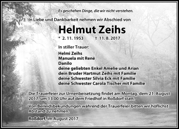 Traueranzeige von Helmut Zeihs von Südthüringer Presse